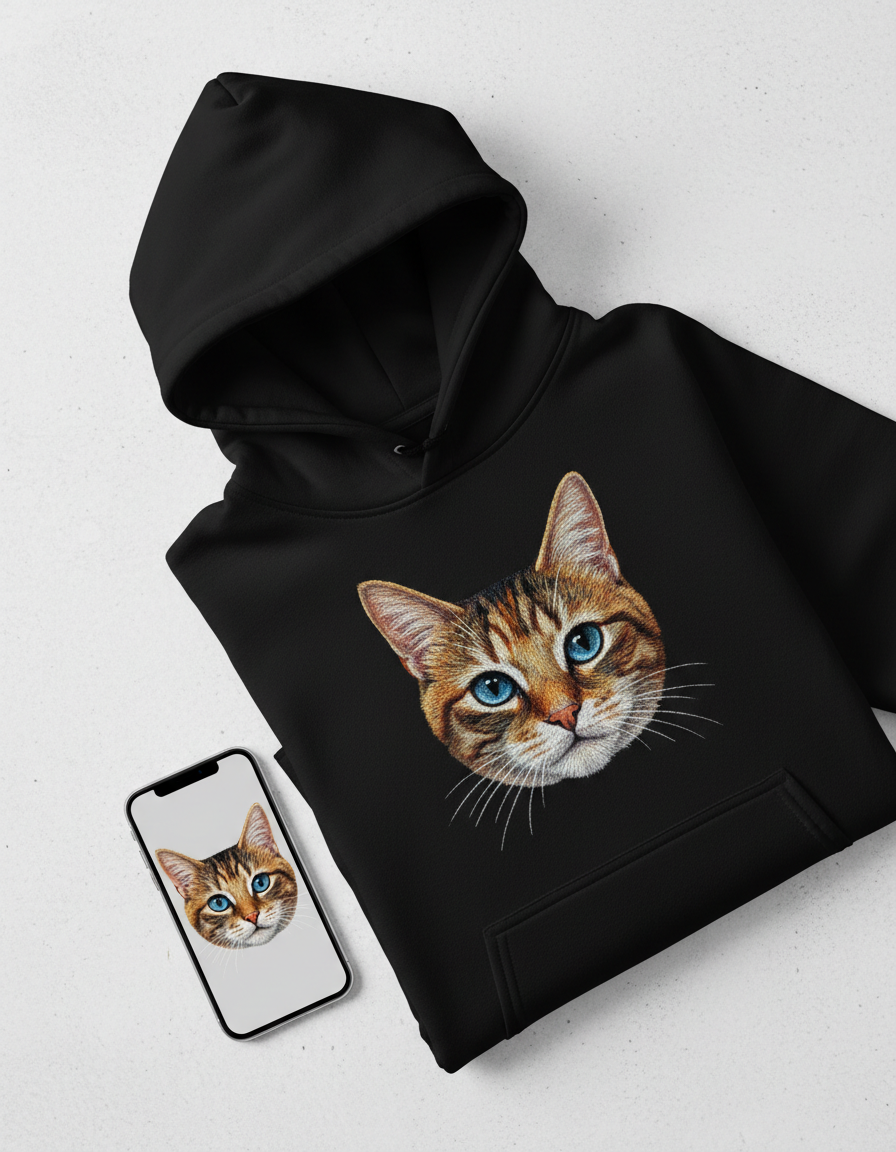 Melns Hoodie ar pielāgotu izšuvumu