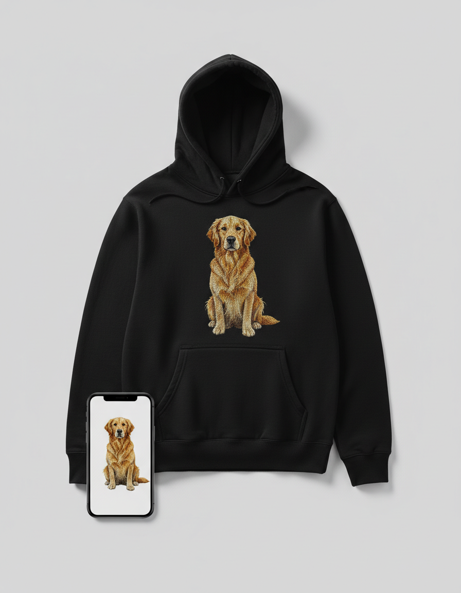 Melns Hoodie ar pielāgotu izšuvumu