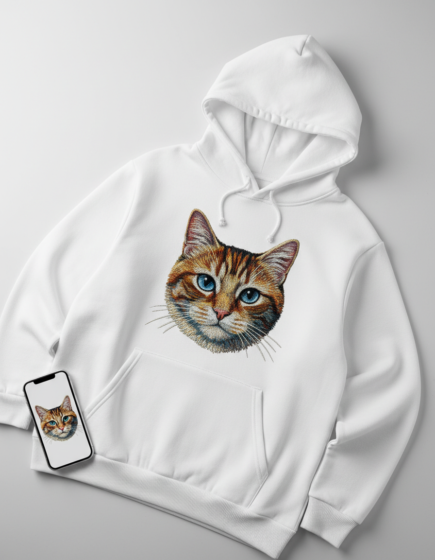 Balts Hoodie ar pielāgotu izšuvumu