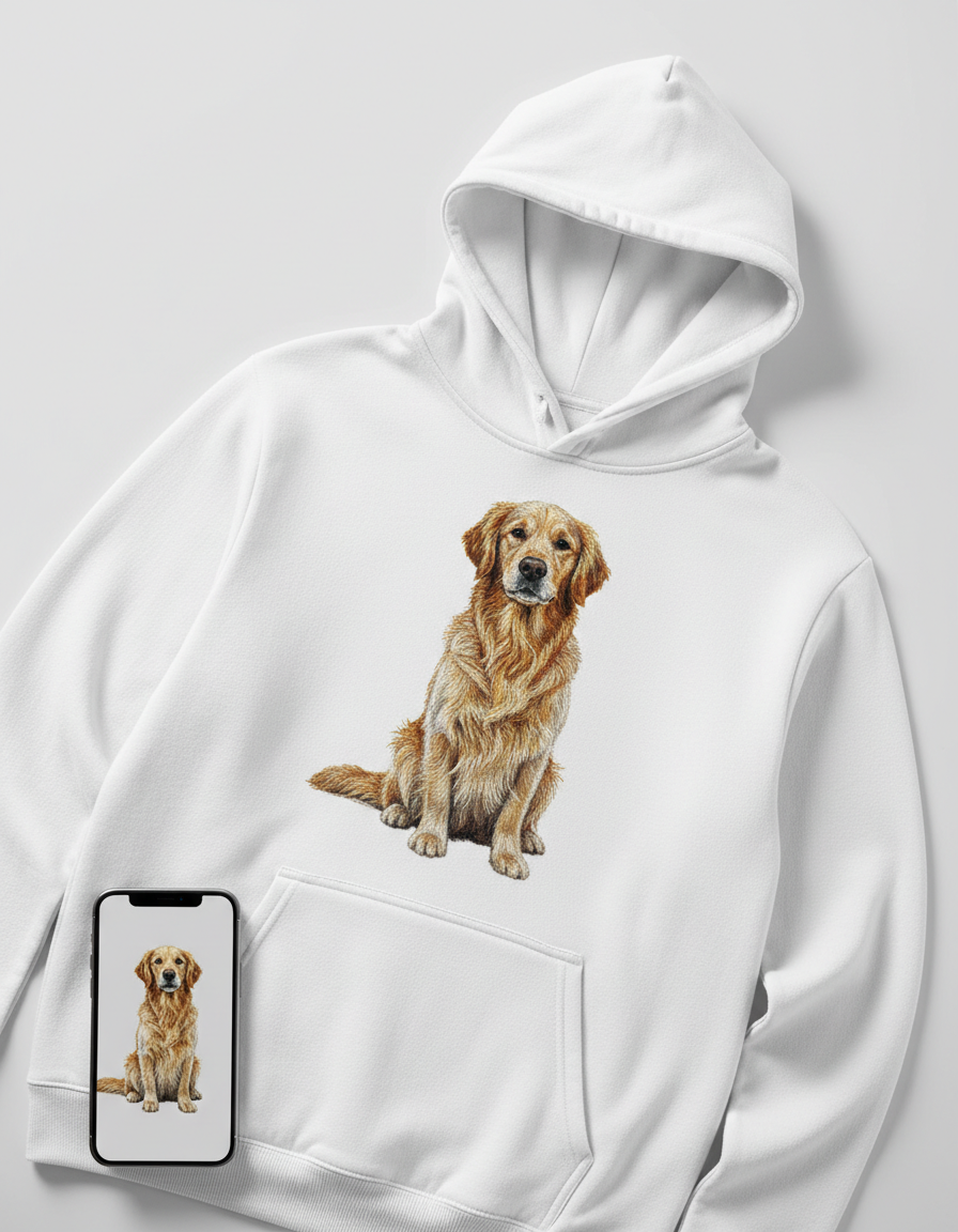 Balts Hoodie ar pielāgotu izšuvumu